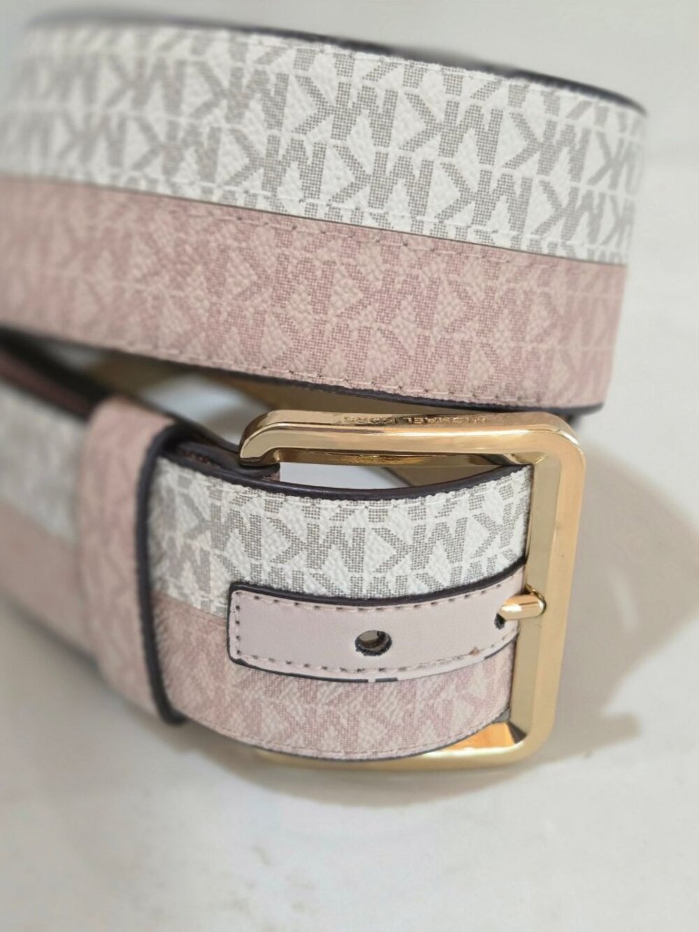 NWT Michael Kors Belt Womens S  Pink & White Logo Gold Buckle Synthetic Material